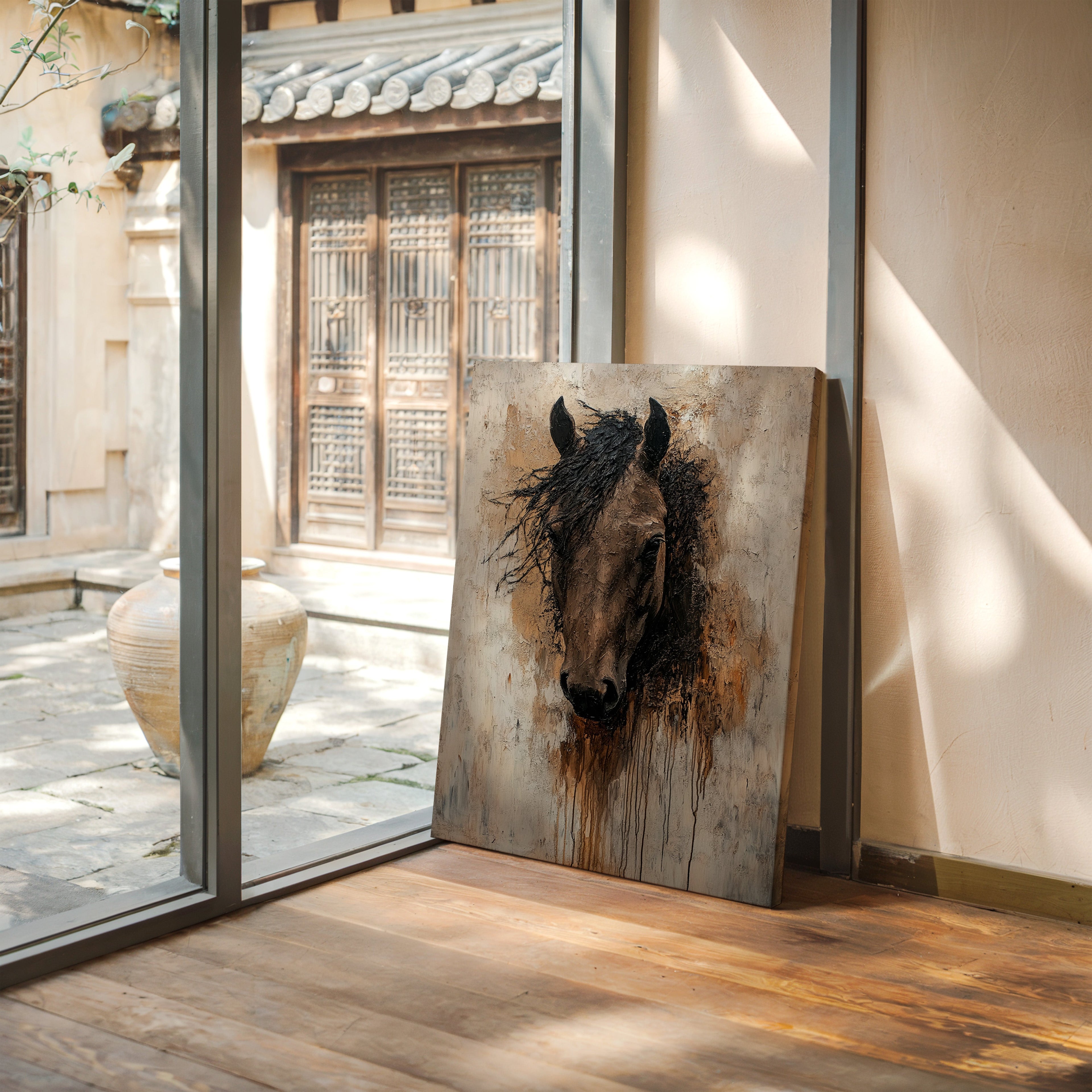 Rawhide Gaze Textured Horse Portrait